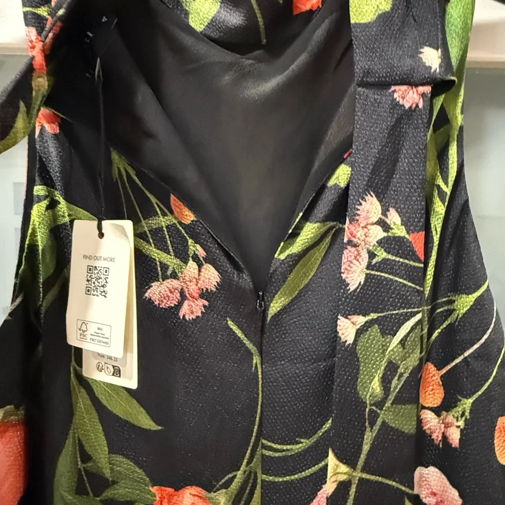 Ted Baker NWT size 4 Cowl Neck Black Floral Slip Midi Maxi Dress sleeveless - Picture 7 of 14